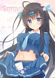 Rule 34 | 1girl, :o, absurdres, ahoge, bad id, bad pixiv id, between breasts, black hair, blue eyes, blue necktie, blue ribbon, blue skirt, blush, breasts, bright pupils, commentary request, cowboy shot, fang, floral background, flower, hair flower, hair ornament, hair ribbon, hairclip, heart, highres, humuyun, letter, long hair, long sleeves, looking at viewer, love letter, medium breasts, navel, necktie, necktie between breasts, open mouth, original, pantyhose, pleated skirt, purple pantyhose, ribbon, school uniform, serafuku, skirt, skirt basket, solo, standing, stomach, straight hair, tareme, translation request, two side up, very long hair