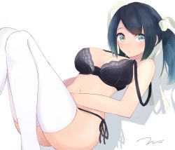 Rule 34 | 10s, 1girl, alternate costume, bare arms, bare shoulders, bikini, black bikini, black hair, black panties, blue eyes, breasts, commentary request, eyebrows, hair ribbon, highres, kantai collection, large breasts, long hair, looking at viewer, panties, ribbon, simple background, solo, souryuu (kancolle), swimsuit, tebi (tbd11), twintails, underwear, white background, white legwear, white ribbon