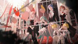 Rule 34 | + +, 2boys, 4girls, :d, arm support, balloon, bare shoulders, black bow, black bowtie, black dress, black jacket, black necktie, black pants, black ribbon, black shirt, black vest, blonde hair, blue eyes, blue hair, bow, bowtie, brown eyes, brown hair, chandelier, closed eyes, closed mouth, collared shirt, commentary, copyright name, corsage, crossed ankles, detached sleeves, dress, earrings, elbow gloves, feet out of frame, flower, formal, gloves, green eyes, hair between eyes, hair bow, hair flower, hair ornament, hair ribbon, hand up, hatsune miku, heart balloon, highres, indoors, jacket, jewelry, kagamine len, kagamine rin, kaito (vocaloid), knees up, krao, long dress, long hair, long sleeves, megurine luka, meiko (vocaloid), miku symphony (vocaloid), multiple boys, multiple girls, neck ribbon, necktie, off shoulder, one eye closed, open clothes, open jacket, open mouth, outstretched arm, own hands together, pants, pantyhose, parted bangs, pink hair, railing, reaching, red flower, reflection, ribbon, shirt, short hair, sidelighting, sidelocks, sitting, sleeveless, sleeveless dress, sleeveless shirt, smile, stairs, standing, star-shaped pupils, star (symbol), suspenders, symbol-shaped pupils, twintails, v, vest, vocaloid, white bow, white gloves, white pants, white pantyhose, white shirt, white sleeves, window