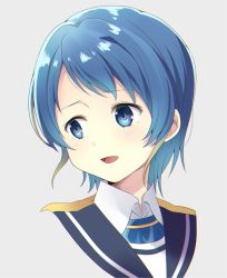 Rule 34 | 10s, 1girl, alternate hair length, alternate hairstyle, bad id, bad twitter id, blue eyes, blue hair, commentary request, eyebrows, gradient hair, highres, kantai collection, looking to the side, matching hair/eyes, multicolored hair, open mouth, sailor collar, samidare (kancolle), school uniform, serafuku, short hair, signature, simple background, solo, yukichi (eikichi)