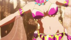 Rule 34 | 10s, 1girl, amy (suisei no gargantia), animated, animated gif, arabian clothes, bare shoulders, belly dancer, bikini, blue eyes, breasts, brown hair, cleavage, dancing, happy, jewelry, lots of jewelry, lowres, navel, short hair, smile, solo, suisei no gargantia, swimsuit
