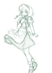 Rule 34 | 1girl, etogami kazuya, female focus, green theme, izayoi sakuya, maid, monochrome, sketch, solo, touhou