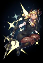 Rule 34 | + +, 1girl, absurdres, black dress, black footwear, black gloves, blonde hair, blue eyes, boots, breasts, dress, earrings, elbow gloves, fine fabric emphasis, fishnet pantyhose, fishnets, gloves, high heel boots, high heels, highres, holding, holding polearm, holding spear, holding weapon, horns, jewelry, knee boots, layered gloves, long hair, looking at viewer, medium breasts, nun, okame nin, original, pantyhose, parted lips, pointy ears, polearm, print pantyhose, puffy short sleeves, puffy sleeves, short dress, short sleeves, smile, solo, spear, urushia (okame nin), veil, weapon