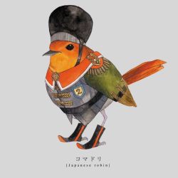 Rule 34 | animal focus, bird, english text, japanese robin, jpeg artifacts, military, military uniform, no humans, original, shirahama kamome, simple background, solo, uniform
