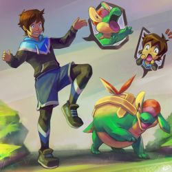 Rule 34 | 1boy, absurdres, appletun, arms up, artist name, balancing, black eyes, black footwear, black leggings, blue shorts, body switch, brown hair, clenched teeth, colored sclera, commission, constricted pupils, creatures (company), day, drawstring, full body, game freak, gen 8 pokemon, grass, highres, hood, hood down, hoodie, huge filesize, koriarredondo, leg up, leggings, leggings under shorts, long sleeves, male focus, nintendo, notice lines, open mouth, original, outdoors, pantyhose, personality switch, pokemon, pokemon (creature), shoes, short hair, shorts, side slit, sidelocks, signature, speech bubble, standing, standing on one leg, surprised, teeth, yellow sclera