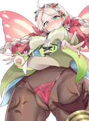 Rule 34 | 1boy, 1girl, absurdres, ahoge, bikini, blue eyes, blush, braid, breasts, brown pantyhose, butterfly wings, cameltoe, capelet, cleft of venus, clothes lift, commission, commissioner upload, cross-laced clothes, cross-laced dress, deep skin, fairy wings, fingernails, fire emblem, fire emblem fates, fire emblem heroes, flower, flower bracelet, from below, gluteal fold, gradient clothes, green bracelet, groping, hair vines, hetero, highres, insect wings, kiran (fire emblem), kiran (male) (fire emblem), leaf bracelet, lifted by self, long fingernails, long hair, looking at viewer, low twin braids, medium breasts, micro bikini, nail polish, nina (fire emblem), nina (resplendent) (fire emblem), nintendo, non-web source, official alternate costume, panties, pantyhose, parted bangs, pink capelet, pink flower, pink nails, pink panties, pov, pussy, ragnaveldt, shy, skirt, skirt lift, solo focus, swimsuit, thigh grab, transparent background, twin braids, underwear, vine bracelet, vine harness, vine print, white flower, wings