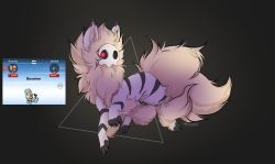 Rule 34 | arcanine, artist name, black background, black sclera, character name, claws, colored sclera, creatures (company), duskull, english text, fluffy, from side, full body, fusion, game freak, gen 1 pokemon, gen 3 pokemon, highres, looking at viewer, mask, nintendo, one-eyed, pokemon, pokemon (creature), red eyes, reference inset, signature, simple background, sketch, skull mask, standing, teranen