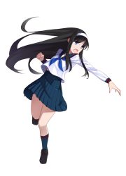 Rule 34 | 1girl, absurdres, apo (apos2721), black hair, blue ribbon, blue skirt, blue socks, clenched hand, commentary request, full body, hairband, highres, loafers, long hair, long sleeves, melty blood, open mouth, pleated skirt, ribbon, sailor collar, school uniform, serafuku, shoes, sidelocks, skirt, socks, solo, tohno akiha, transparent background, tsukihime, very long hair, white hairband