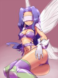 Rule 34 | 00s, 1girl, ass, bad id, bad pixiv id, breasts, cleavage, digimon, digimon (creature), digimon frontier, fairimon, highres, hun (uyonis), long hair, navel, purple hair, revision, solo, thighhighs, visor, wings