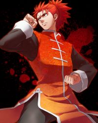 Rule 34 | 10s, 1boy, chinese clothes, fate/extra, fate (series), fighting stance, li shuwen (fate), li shuwen (young) (fate), male focus, ponytail, red eyes, red hair, ruchi, solo