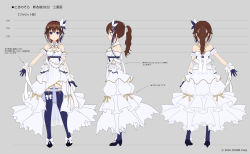 Rule 34 | 1girl, amagai tarou, arm garter, black footwear, blue eyes, blue gloves, blue ribbon, blue thighhighs, bow, bowtie, braid, brown hair, character sheet, diamond hair ornament, dress, footwear bow, french braid, frilled thighhighs, frills, full body, gloves, hair flaps, hair ornament, hairclip, half gloves, halter dress, halterneck, high-low skirt, high heels, highres, hololive, idol, long hair, looking at viewer, mary janes, multiple views, official alternate costume, official alternate hairstyle, official art, overskirt, pleated dress, ponytail, profile, ribbon, shoes, short dress, skirt, smile, star (symbol), star hair ornament, thighhighs, tokino sora, tokino sora (birthday 2022), virtual youtuber, waist cape, white bow, white bowtie, white dress, white ribbon, white skirt, wrist ribbon