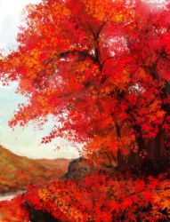 Rule 34 | autumn, bad id, bad pixiv id, highres, leaf, maple leaf, nature, no humans, original, scenery, tarako (bradypus), tekkotsu (tekkotz), tree