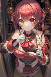 Rule 34 | 1girl, absurdres, arrow through heart, ascot, bare shoulders, belt, black bra, black coat, blush, bodystocking, bra, bra peek, breasts, cleavage, coat, covered navel, cropped vest, dodota, gloves, heterochromia, highres, hololive, houshou marine, index finger raised, large breasts, leotard, leotard under clothes, long hair, long sleeves, looking at viewer, miniskirt, night, off shoulder, open clothes, open coat, open door, parted lips, pleated skirt, red ascot, red eyes, red hair, red skirt, red vest, see-through, see-through cleavage, see-through leotard, skirt, smile, solo, star (symbol), twintails, underwear, vest, virtual youtuber, water drop, wet, wet clothes, wet hair, white gloves, yellow eyes