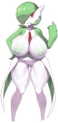 Rule 34 | 1girl, absurdres, alternate breast size, breasts, collarbone, colored nipples, colored skin, creatures (company), full body, game freak, gardevoir, gen 3 pokemon, green hair, green nipples, green skin, hair over one eye, hand up, highres, huge breasts, inverted nipples, looking at viewer, navel, nintendo, pokemon, pokemon (creature), shortstack, sinensian, solo, standing, teeth, transparent background, white skin
