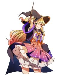Rule 34 | 1girl, ;q, absurdres, black cloak, black hat, blonde hair, bloomers, bow, bowtie, breasts, cloak, commentary request, cowboy shot, cropped legs, gradient hair, gradient skirt, green eyes, hair between eyes, hair through headwear, hat, highres, holding, holding wand, hololive, long hair, long sleeves, looking at viewer, medium breasts, momosuzu nene, multicolored hair, one eye closed, purple bow, purple bowtie, red hair, shirt, solo, sushida hayari, tongue, tongue out, transparent background, underwear, virtual youtuber, wand, white bloomers, white shirt, witch hat