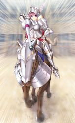 Rule 34 | 10s, 1girl, absurdres, armor, black thighhighs, blue eyes, gauntlets, helmet, highres, holding, holding weapon, horse, kisaki mio, pauldrons, pink hair, pleated skirt, polearm, red skirt, short hair, shoulder armor, simple background, skirt, solo, spear, thighhighs, walkure romanze, weapon