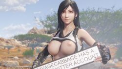 Rule 34 | 1girl, 3d, absurdres, animated, black hair, bouncing breasts, breasts, clothes lift, final fantasy, final fantasy vii, final fantasy vii remake, fingerless gloves, fourth wall, gloves, greeting, hand on own hip, highres, hitchhiking, large breasts, legs, lifted by self, looking at viewer, midriff, navel, nipples, presenting, promotional art, red eyes, savagecabbage, seductive smile, shirt lift, skirt, smile, solo, square enix, suspenders, tagme, tank top, thighs, thumbs up, tifa lockhart, toned, video