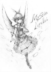 Rule 34 | 1girl, blouse, brooch, character name, fingernails, foreshortening, full body, greyscale, hand on own chest, highres, jewelry, long fingernails, looking at viewer, matumasima, monochrome, mystia lorelei, outstretched hand, petals, pointy ears, shirt, short hair, skirt, smile, solo, touhou, vest, wide sleeves, winged hat, wings