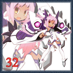 Rule 34 | 1girl, bare shoulders, boots, border, colored eyelashes, dark-skinned female, dark skin, detached sleeves, duel monster, fang, flat chest, full body, gradient hair, horns, leotard, long hair, lowres, multicolored hair, number c32 shark drake veiss, outstretched arms, personification, pink hair, ponytail, simple background, solo, spread arms, standing, thigh boots, thighhighs, very long hair, white background, white thighhighs, wide sleeves, yellow eyes, yu-gi-oh!, yu-gi-oh! zexal, yuu-gi-ou, yuu-gi-ou zexal, zettai ryouiki, zoom layer