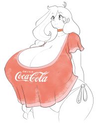 Rule 34 | 1girl, bikini, bikini bottom only, braid, breasts, cassie (theycallhimcake), choker, cleavage, coca-cola, curvy, covered erect nipples, gigantic breasts, highres, original, solo, swimsuit, theycallhimcake, thick thighs, thighs