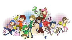 Rule 34 | 3girls, 5boys, :3, adventure time, age difference, arm up, arms up, backpack, bag, beanie, belt, black eyes, blue hair, brothers, brown hair, buttons, capelet, carrying, cat, chestnut mouth, child, computer, cowboy hat, dancing, denim, digimon, digimon adventure, dress, everyone, fangs, glasses, gloves, goggles, goggles on head, grey hair, hair between eyes, halftone, hand on own hip, hat, high five, horns, hugging own legs, image sample, ishida yamato, izumi koshiro, jeans, jumping, kido jo, kneehighs, koromon, laptop, leg lift, light brown hair, long dress, long hair, looking at viewer, missing tooth, mochimon, multiple boys, multiple girls, orange hair, outstretched arm, outstretched arms, pants, parody, pukamon, pyocomon, red hair, scarf, shirt, shoes, short hair, shorts, siblings, sidelocks, single horn, sleeveless, sleeves rolled up, smile, sneakers, socks, spiked hair, spread arms, star (symbol), star print, style parody, tachikawa mimi, takaishi takeru, takenouchi sora, tanemon, teeth, tokomon, tunomon, turtleneck, vest, yagami hikari, yagami taichi