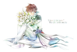 Rule 34 | 1boy, asbel lhant, brown hair, flower, lily (flower), lydi (dd), male focus, solo, tales of (series), tales of graces