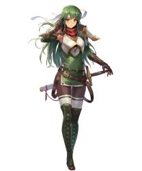 Rule 34 | 1girl, armor, belt, boots, breastplate, cross-laced footwear, cuboon, dress, elbow gloves, female focus, fire emblem, fire emblem: mystery of the emblem, fire emblem heroes, full body, gloves, green eyes, green footwear, green hair, green thighhighs, headband, highres, lace-up boots, long hair, looking at viewer, matching hair/eyes, nintendo, official art, palla (fire emblem), pantyhose, short dress, shoulder pads, smile, solo, standing, sword, thigh boots, thighhighs, transparent background, weapon