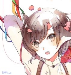 Rule 34 | 1girl, animal ears, artist name, bad id, bad twitter id, blouse, commentary request, dated, emo (ricemo), eyes visible through hair, fang, open mouth, ruby rose, rwby, shirt, solo, white background