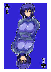 Rule 34 | 00s, 1girl, blue hair, breasts, card, card (medium), king (playing card), king of clubs, large breasts, lyrical nanoha, mahou shoujo lyrical nanoha, mahou shoujo lyrical nanoha strikers, multiple views, numbers (nanoha), playing card, tre (nanoha), zerosu (take out)