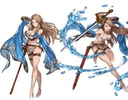 Rule 34 | &gt;:o, 10s, 1girl, :o, arm up, armor, belt, belt skirt, bikini, breast hold, breasts, brown hair, buckle, cleavage, collage, cross-laced clothes, crossed legs, cygames, earrings, fighting stance, full body, gauntlets, granblue fantasy, grey hair, high heels, hip focus, holding, holding weapon, jewelry, katalina (granblue fantasy), leg lift, legs, light smile, long hair, long legs, looking at viewer, medium breasts, minaba hideo, multiple views, official art, over shoulder, red eyes, scabbard, shawl, sheath, shoes, smile, standing, swimsuit, sword, thigh strap, transparent background, v-shaped eyebrows, water, watson cross, weapon, weapon over shoulder, white bikini