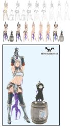 Rule 34 | 1girl, absurdres, armor, bad id, bad pixiv id, barrel, boots, breasts, capcom, cat, elbow gloves, gloves, hairband, helmet, highres, horns, kirin (armor), long hair, midriff, monster hunter (series), nude, silver hair, single horn, sword, sww13, thighhighs, wanted, weapon