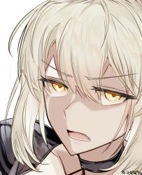 Rule 34 | 1girl, artoria pendragon (all), artoria pendragon (fate), blonde hair, fate/grand order, fate (series), highres, nitric acid, open mouth, portrait, saber alter, yellow eyes