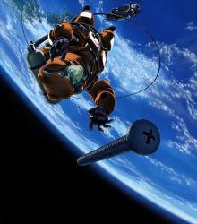 Rule 34 | 1boy, astronaut, cable, earth (planet), hoshino hachirouta, hoshino hatchirota, lowres, male focus, official art, planet, planetes, screw, solo, space, spacesuit, zero gravity