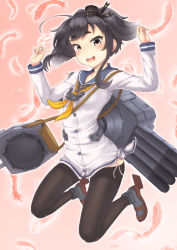Rule 34 | 10s, 1girl, anchor, bad id, bad pixiv id, black hair, black pantyhose, brown eyes, dress, gradient hair, headgear, kantai collection, long sleeves, looking at viewer, md5 mismatch, multicolored hair, neckerchief, open mouth, pantyhose, ryuinu, sailor collar, sailor dress, school uniform, short hair with long locks, solo, thighhighs, tokitsukaze (kancolle)