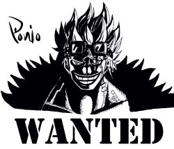 Rule 34 | 1boy, bandana, eustass kid, fur trim, goggles, goggles on head, grin, haki, highres, large pectorals, looking at viewer, manly, monochrome, muscular, nishiponi, oda eiichirou (style), official style, one piece, pectorals, poster, scar, scar on chest, scar on face, shaded face, short hair, simple background, smile, solo, spiked hair, standing, wanted