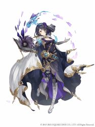 Rule 34 | 1girl, alice (sinoalice), blue hair, book, boots, breasts, cloak, dark blue hair, elbow gloves, flower, full body, gloves, gold trim, hair flower, hair ornament, hairband, highres, hood, hooded cloak, ji no, knee boots, looking at viewer, official art, parted lips, red eyes, see-through, short hair, sinoalice, small breasts, solo, square enix, tattoo, veil, white background