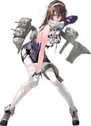 Rule 34 | 10s, 1girl, ashigara (kancolle), ashigara kai ni (kancolle), bob (biyonbiyon), breasts, brown eyes, brown hair, cannon, cleavage, damaged, full body, hairband, headgear, kantai collection, large breasts, legs apart, long hair, looking at viewer, machinery, official art, pantyhose, shoes, solo, standing, torn clothes, transparent background, turret, white pantyhose