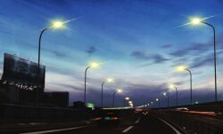 Rule 34 | car, cloud, commentary, cyrillic, highres, highway, lamppost, long exposure, motor vehicle, no humans, original, orval, outdoors, scenery, sign, sky, translation request