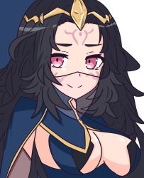 Rule 34 | 1girl, black hair, breasts, circlet, closed mouth, facial mark, fire emblem, fire emblem fates, large breasts, long hair, looking at viewer, nintendo, nyx (fire emblem), red eyes, solo, tavi (hosheezus), turtleneck, upper body, veil
