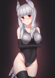 Rule 34 | 1girl, animal ears, breasts, competition swimsuit, glasses, hachimitsu-b, head wings, heidimarie w. schnaufer, highleg, highleg swimsuit, large breasts, long hair, one-piece swimsuit, red eyes, strike witches, swimsuit, tail, thighhighs, white hair, wings, world witches series