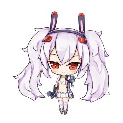 Rule 34 | 1girl, animal ears, azur lane, bare shoulders, belt, belt buckle, big head, bikini, bikini top only, bikini under clothes, black footwear, black gloves, black hairband, blush, buckle, cannon, chibi, closed mouth, elbow gloves, gloves, hair between eyes, hair ornament, hairband, highres, holding, jacket, laffey (azur lane), laffey (retrofit) (azur lane), limitlimlim, looking at viewer, open clothes, open jacket, pleated skirt, rabbit ears, red eyes, remodel (azur lane), sidelocks, silver hair, simple background, skirt, sleeveless, sleeveless jacket, smile, solo, standing, swimsuit, thighhighs, turret, twintails, white background, white bikini, white jacket, white skirt, white thighhighs, yellow belt