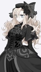 Rule 34 | 1girl, ascot, black capelet, black dress, black flower, black hat, black rose, breasts, capelet, dress, fate/grand order, fate (series), flower, grey eyes, hat, highres, kriemhild (fate), kriemhild (first ascension) (fate), large breasts, long hair, long sleeves, looking at viewer, mole, mole under eye, rose, solo, veil, white hair, yamamon 0
