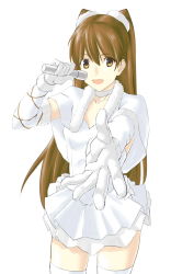 Rule 34 | 10s, 1girl, bad id, bad pixiv id, brown eyes, brown hair, choker, dress, elbow gloves, gloves, highres, long hair, melonplus, microphone, ogiso setsuna, solo, thighhighs, two side up, white album, white album (series), white album 2, white dress, white gloves, white thighhighs