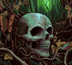 Rule 34 | animated, animated gif, brown butterfly, bug, butterfly, commentary, day, english commentary, flapping, grass, hby stuff, insect, no humans, original, outdoors, pixel art, skull, thorns