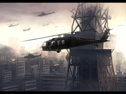 Rule 34 | ah-1 cobra, aircraft, boeing, boeing defense, space &amp; security, ch-47 chinook, city, helicopter, letterboxed, no humans, original, seo tatsuya, sky, tower, uh-60 blackhawk