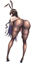 Rule 34 | absurdres, animal ears, ass, back, bare shoulders, black hair, blush, boots, breasts, cleft of venus, fake animal ears, green eyes, high heel boots, high heels, highres, large breasts, legs, original, pantyhose, playboy bunny, rabbit ears, shiroshisu, simple background, smile, thighs, white background