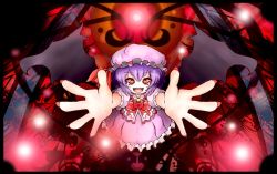 Rule 34 | 1girl, bat wings, fang, female focus, fingernails, happy, hat, ito nezumi, looking at viewer, mouse thread, nail, purple hair, red eyes, remilia scarlet, short hair, solo, touhou, wings