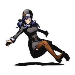 Rule 34 | 10s, 1girl, belt, black dress, black eyes, black hat, blue hair, boots, breasts, brown footwear, brown thighhighs, divine gate, dress, fairy tail, full body, hat, juvia lockser, large breasts, long hair, looking at viewer, official art, outstretched arms, shadow, solo, thigh boots, thighhighs, transparent background, ucmm