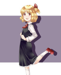 Rule 34 | 1girl, blonde hair, embodiment of scarlet devil, female focus, kuze, mary janes, red eyes, rumia, shoes, short hair, side ponytail, solo, touhou