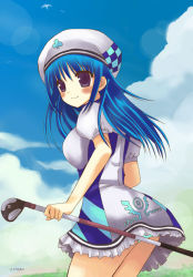 Rule 34 | aoyama asuka, arin, beret, blue hair, golf, hat, pangya, panties, pantyshot, purple eyes, skirt, solo, underwear
